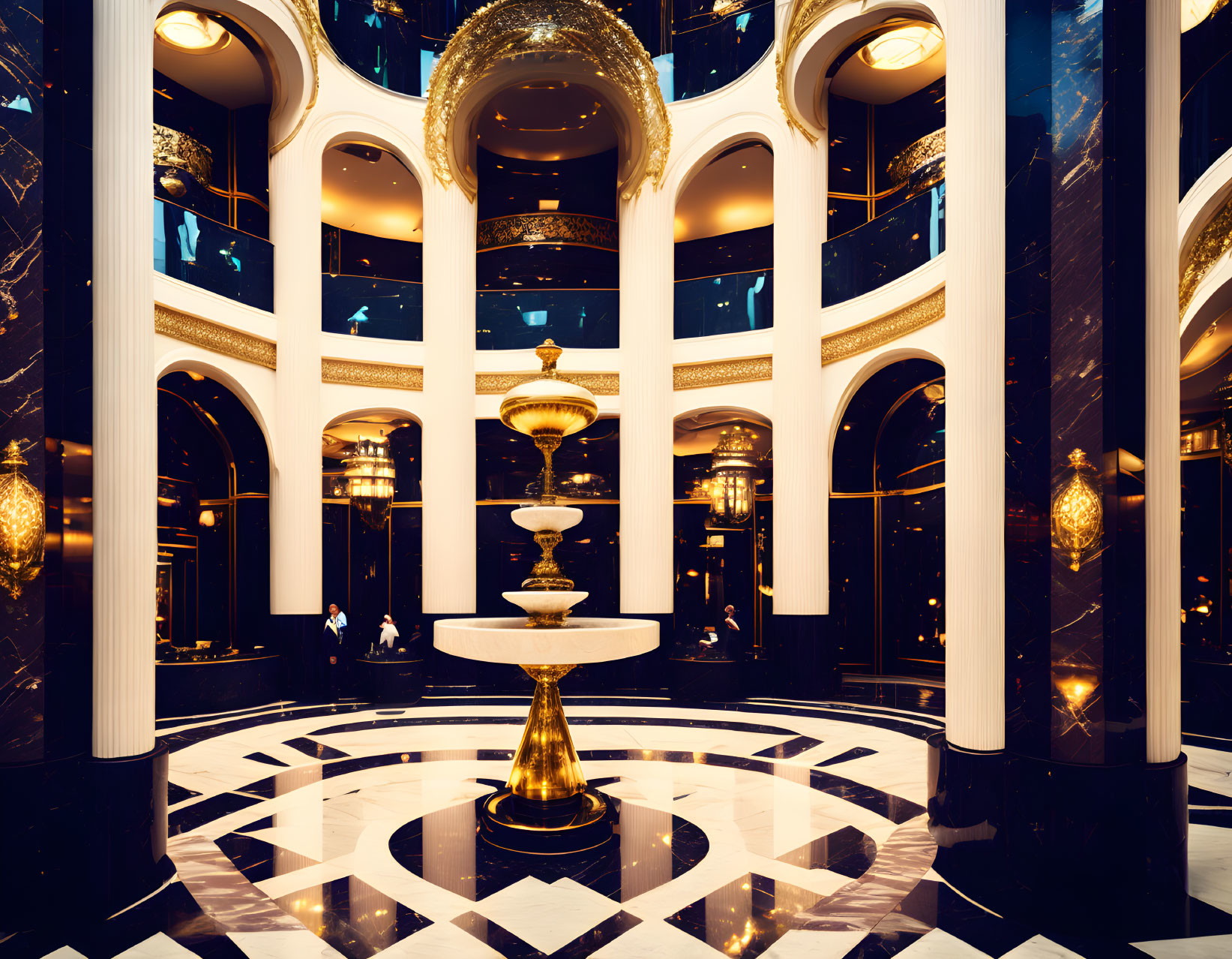 Luxurious Foyer with Marble Floors and Grand White Columns