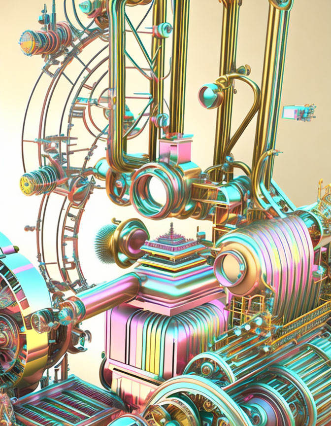 Colorful Futuristic Machinery with Intricate Metallic Design