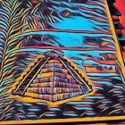 Colorful Psychedelic Pyramid Illustration with Book and Abstract Patterns