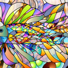 Vibrant stained-glass fish illustration with intricate patterns