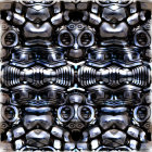 Symmetrical metallic pattern with robotic and tribal design elements