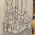 Detailed steampunk machinery with brass gears and pipes