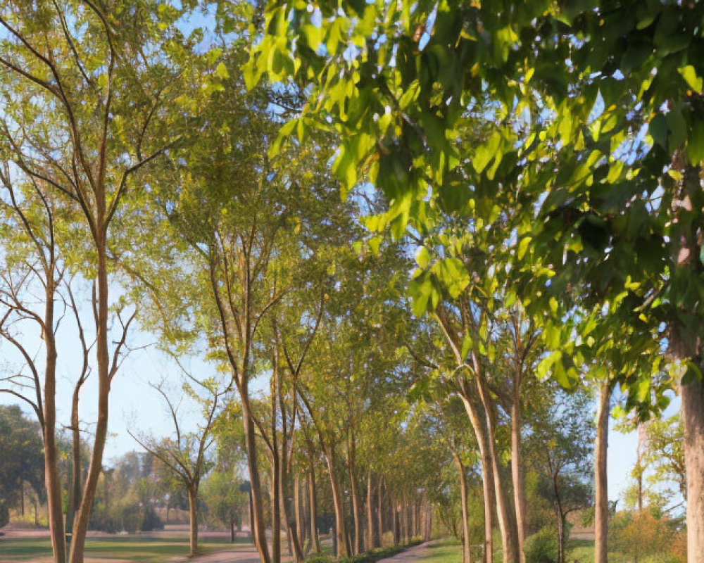 Tranquil Park Pathway with Lush Green Trees