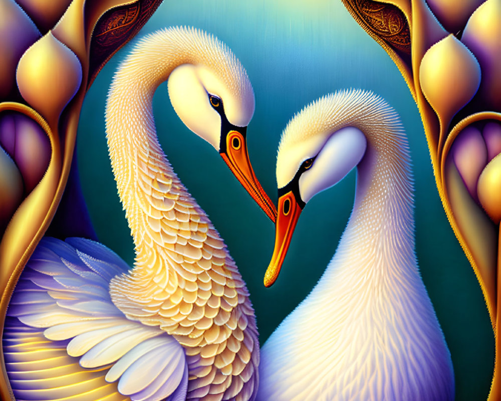 Stylized swans create heart shape on vibrant background