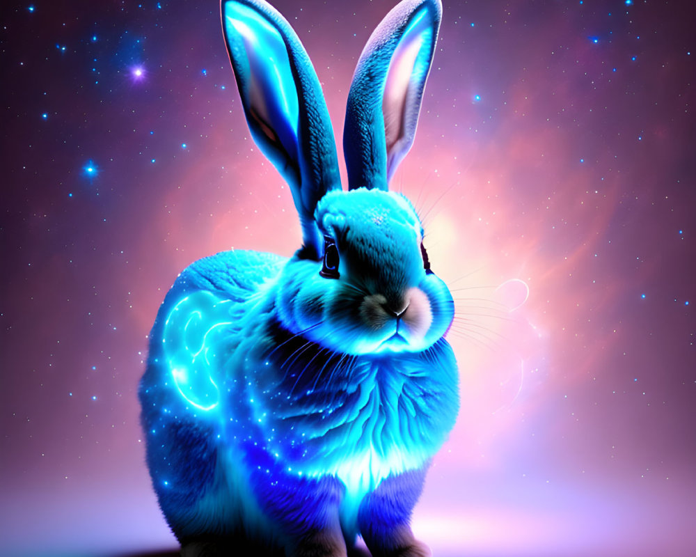 Blue rabbit with cosmic fur in starry galaxy digital art