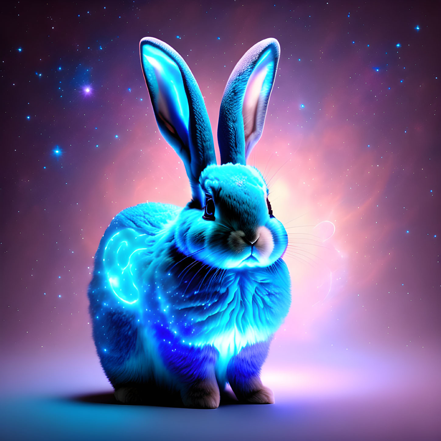 Blue rabbit with cosmic fur in starry galaxy digital art