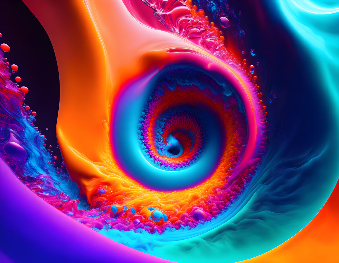 Colorful Abstract Swirl with Spiral Pattern and Bubble-like Structures