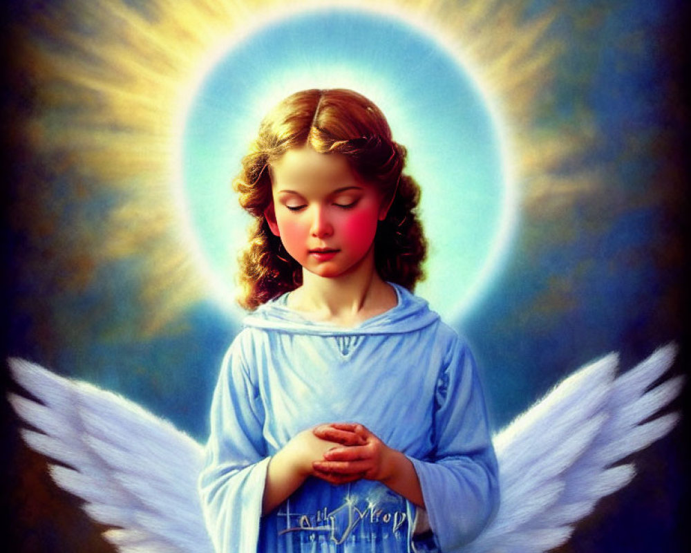 Childlike Figure with Angel Wings and Halo in Peaceful Pose