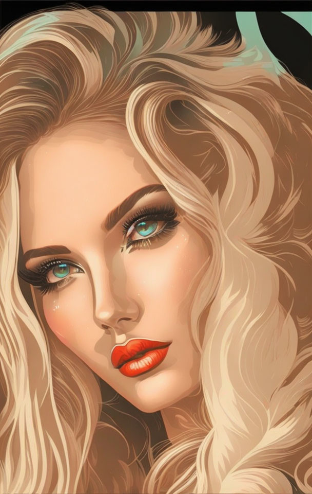 Blonde woman with blue eyes and red lips illustration