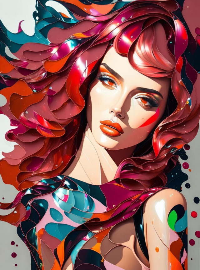 Vibrant multicolored hair and bold makeup illustration