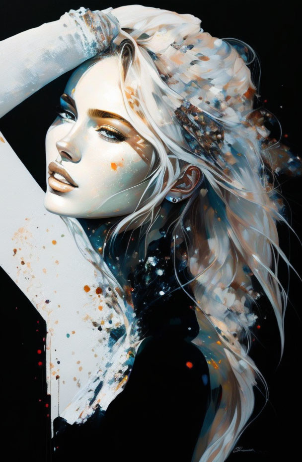 Blonde woman in digital painting with abstract elements