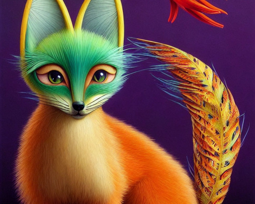 Colorful Stylized Fox Illustration with Vibrant Fur and Expressive Eyes