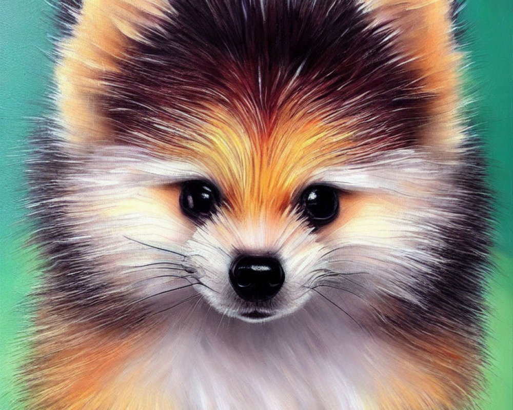 Realistic Fluffy Pomeranian Dog Artwork in Orange, White, and Black Fur