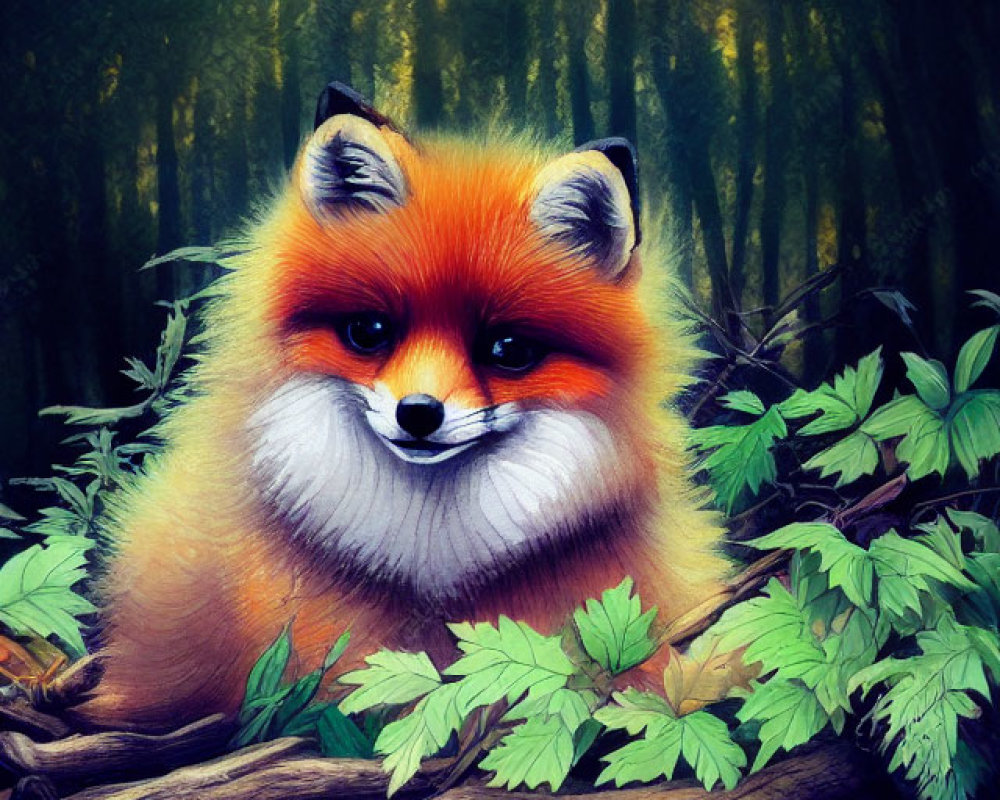 Illustration of Red Fox Resting in Forest Setting