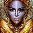 Bronze-skinned woman with dark eyes in futuristic digital art