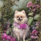 Adorable Pomeranian Dog with Colorful Flower Wreath