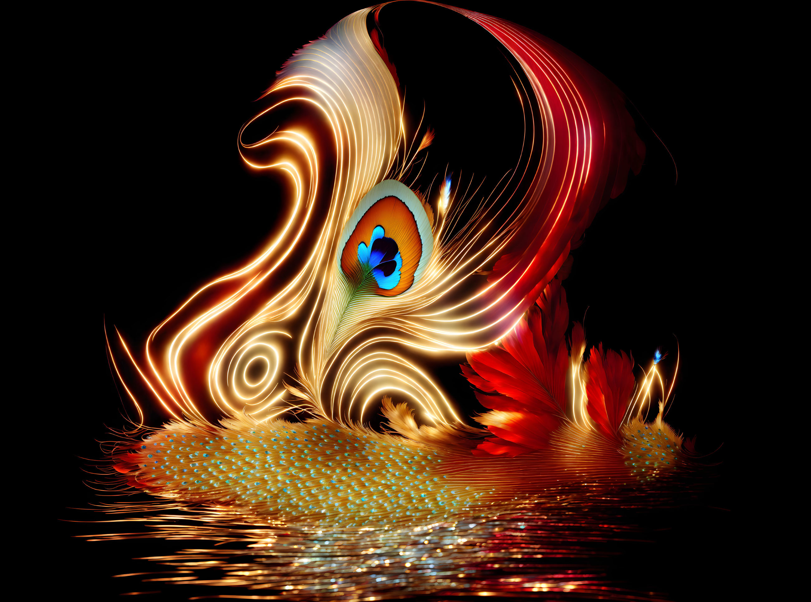 Vivid swirling formation in orange, red, and yellow hues on black background