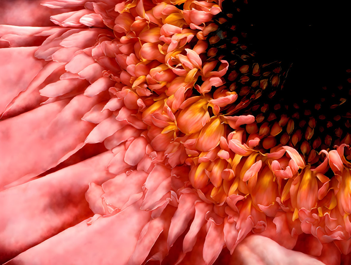 Detailed View of Pink Flower Petals and Central Florets