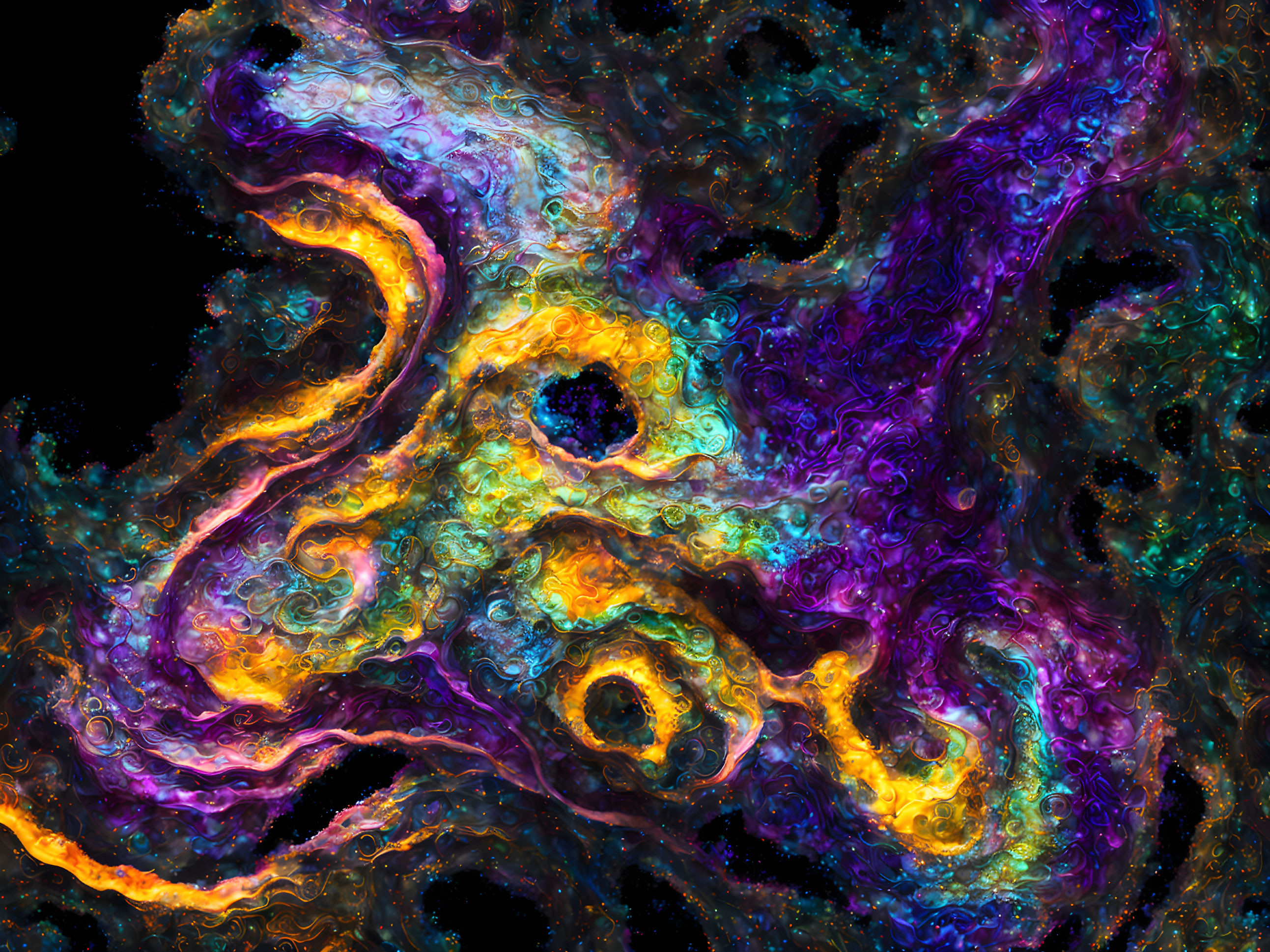 Colorful Abstract Fractal Image with Swirling Cosmic Patterns