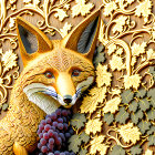 Golden 3D stylized fox with intricate patterns on ornate background