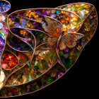 Colorful digital art: iridescent butterflies on swirling structure