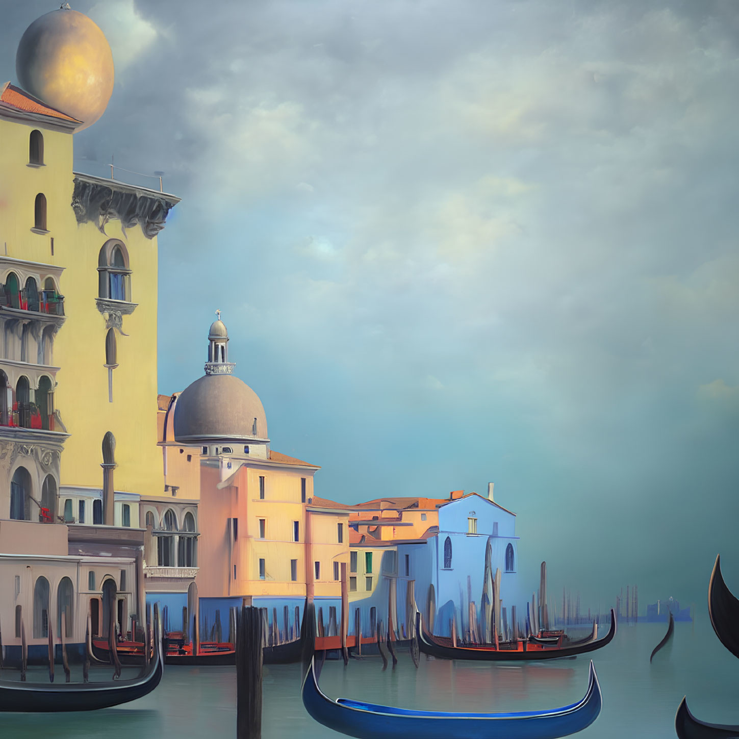 Venice skyline painting with gondolas and historic buildings