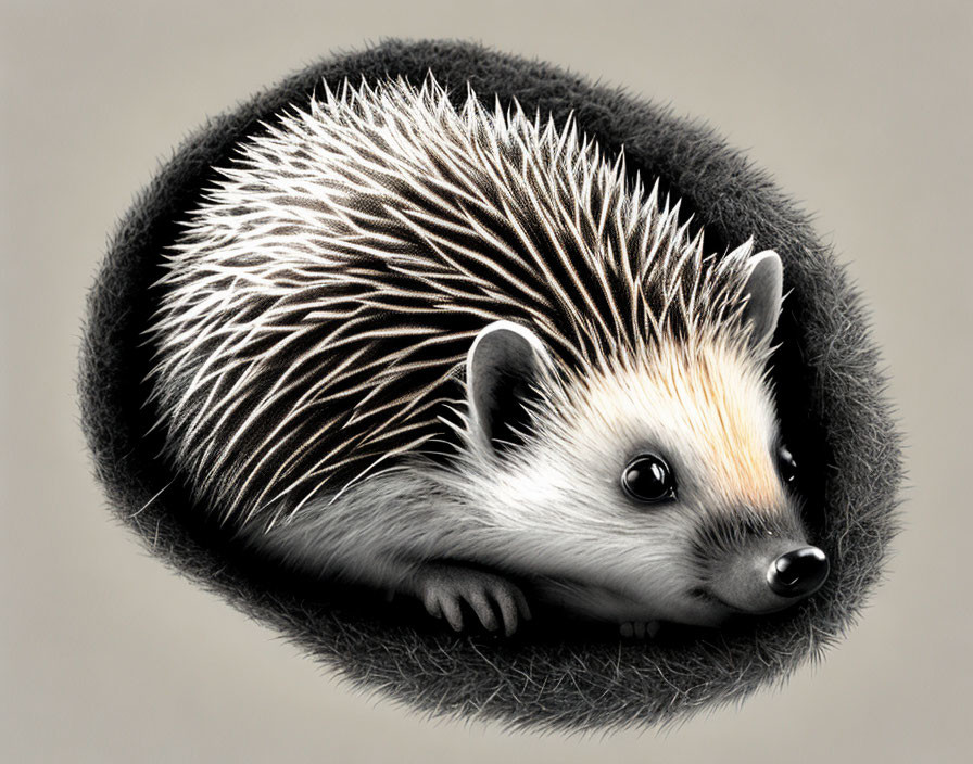 Realistic Hedgehog Illustration with White and Black Spines