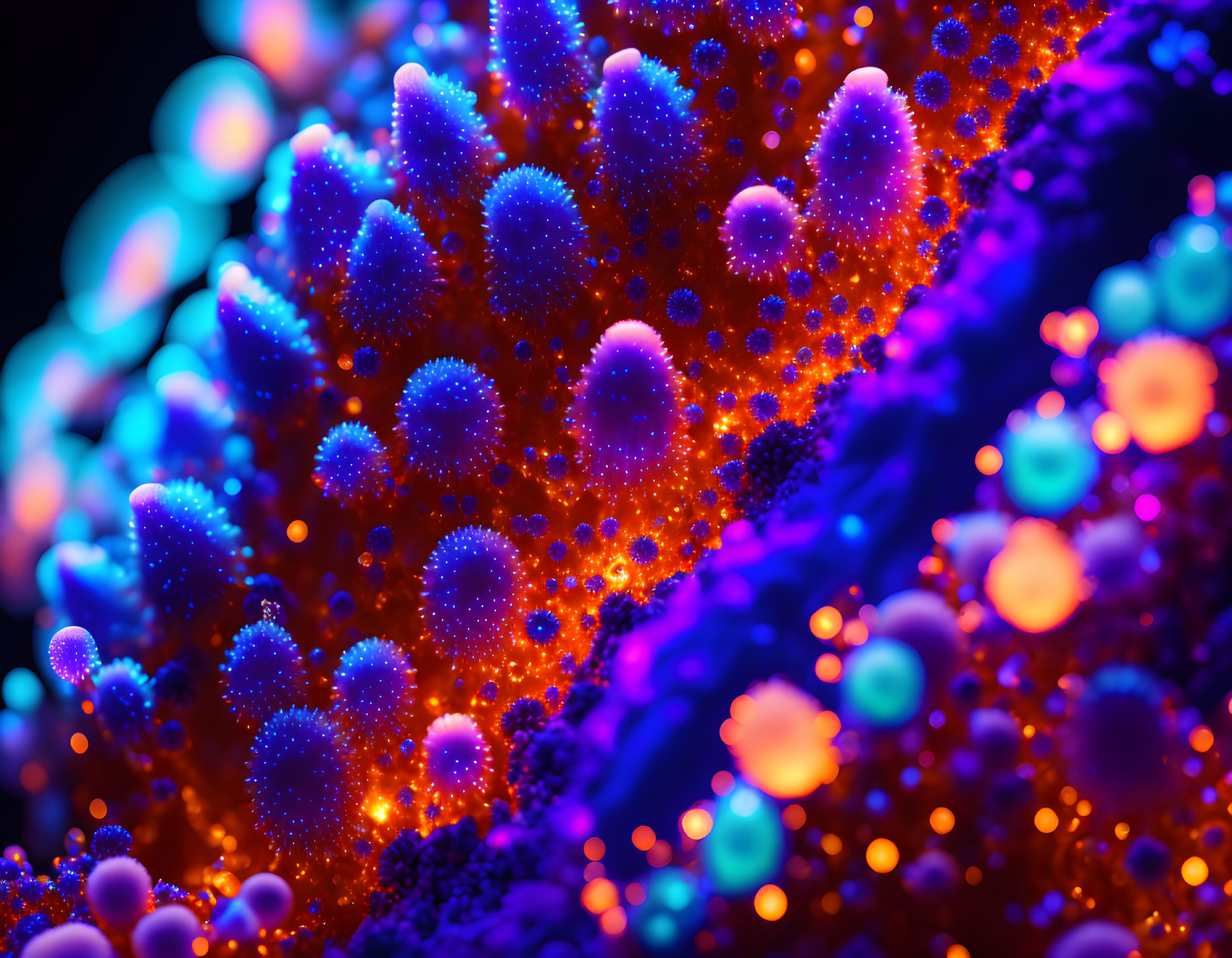 Close-up Bioluminescent Marine Life: Vibrant Blue and Orange Hues