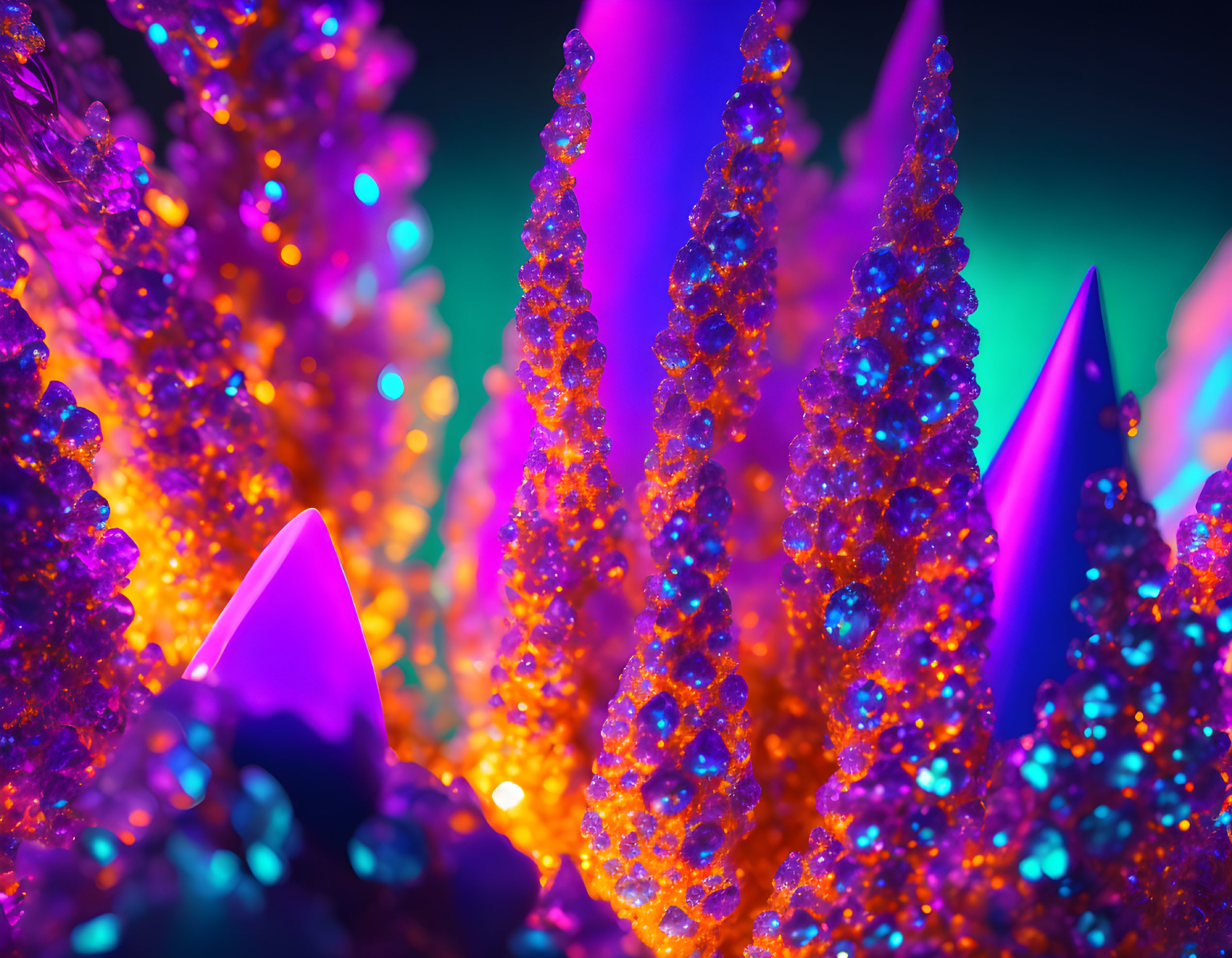 Colorful Crystal-Like Structures in Purple, Orange, and Blue