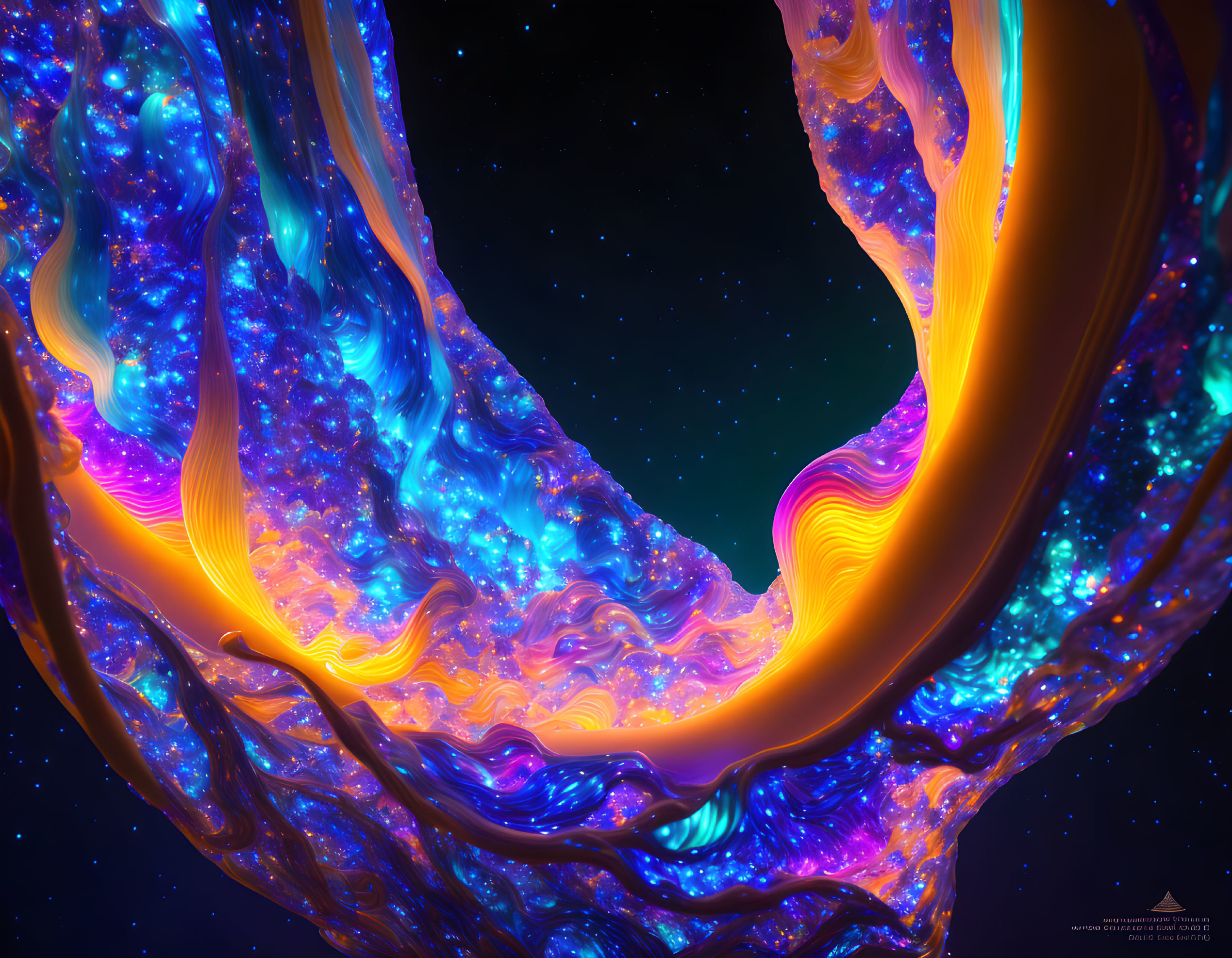 Colorful Cosmic Wave Art Against Starry Night Sky