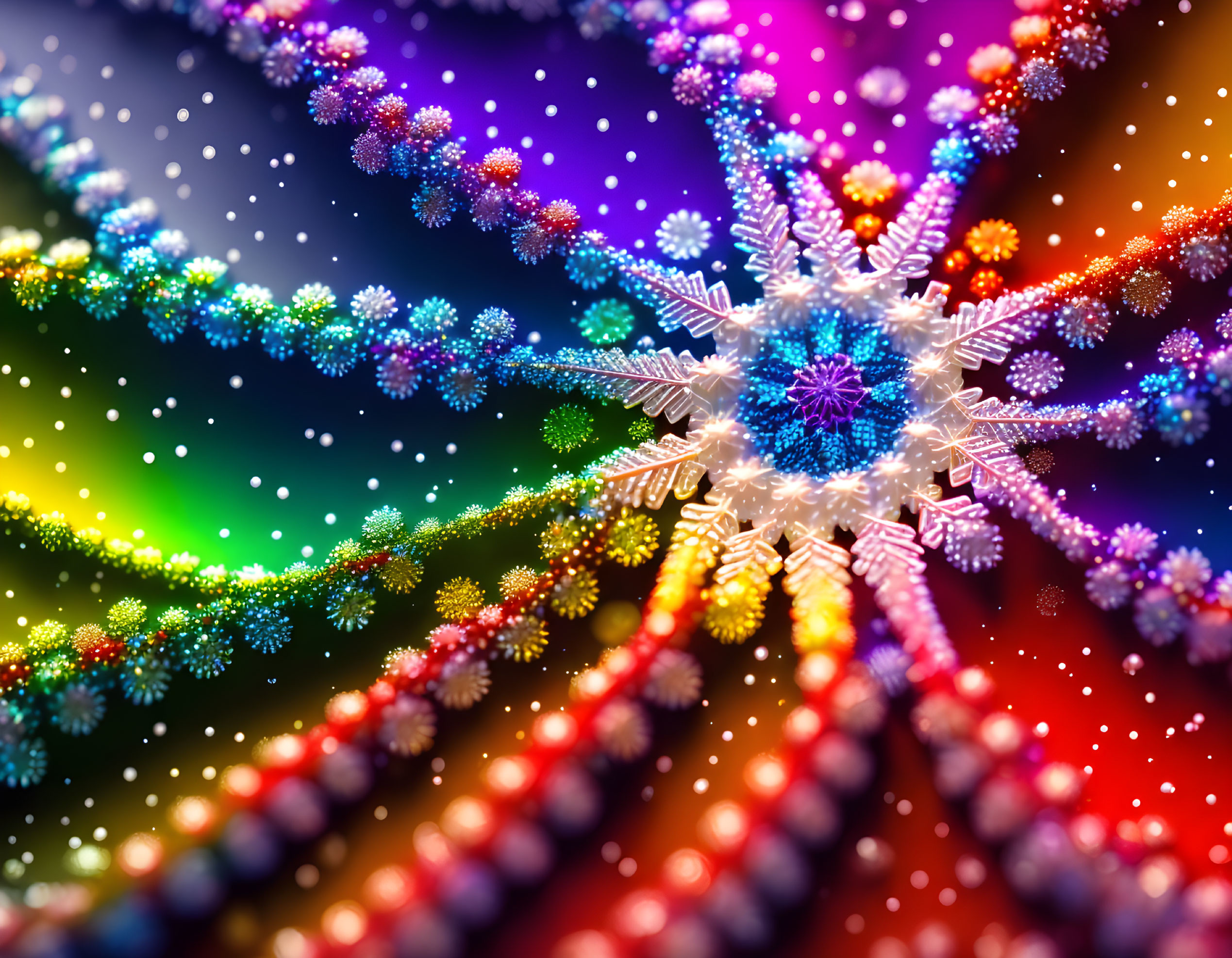 Colorful Fractal Snowflake Illustration with Detailed Patterns