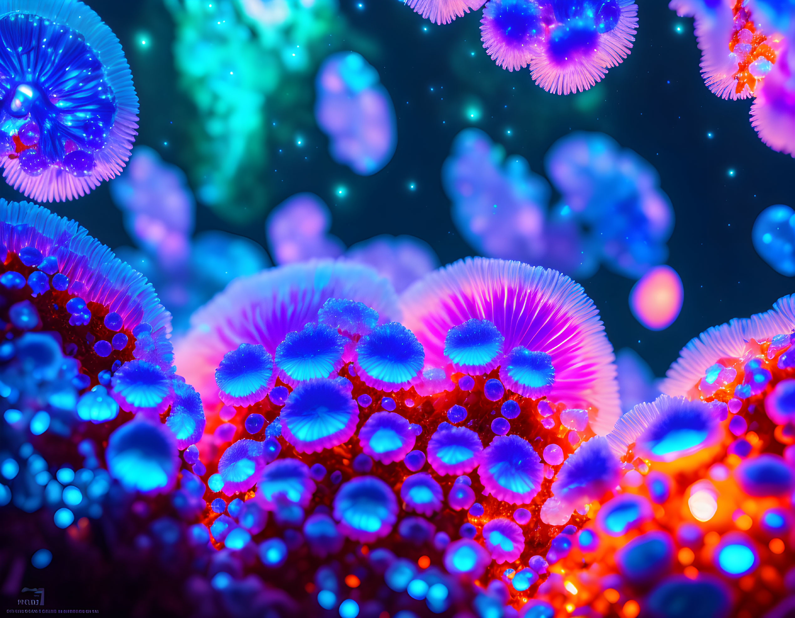 Glowing jellyfish in vibrant underwater scene