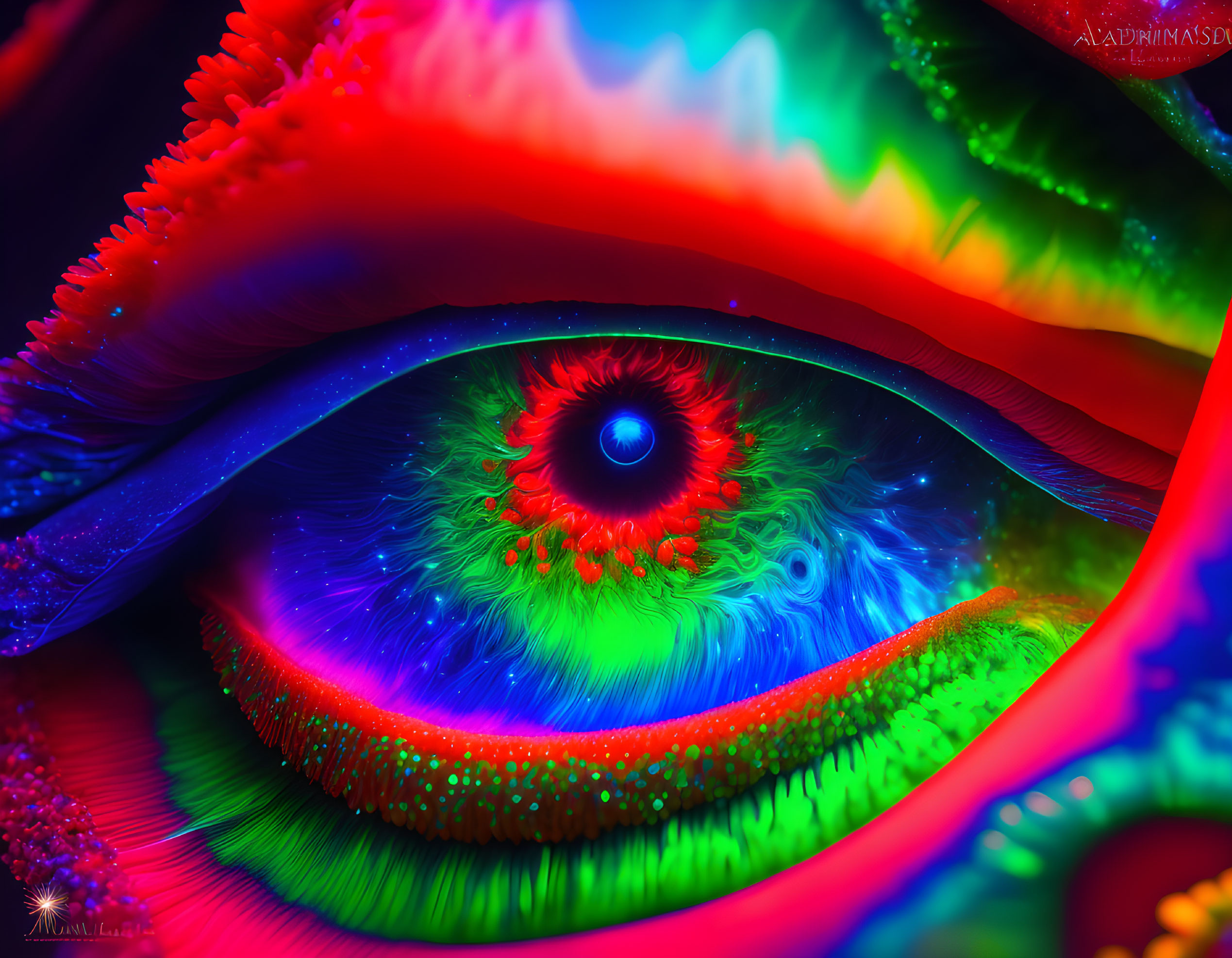 Colorful Close-Up Eye with Psychedelic Neon Patterns