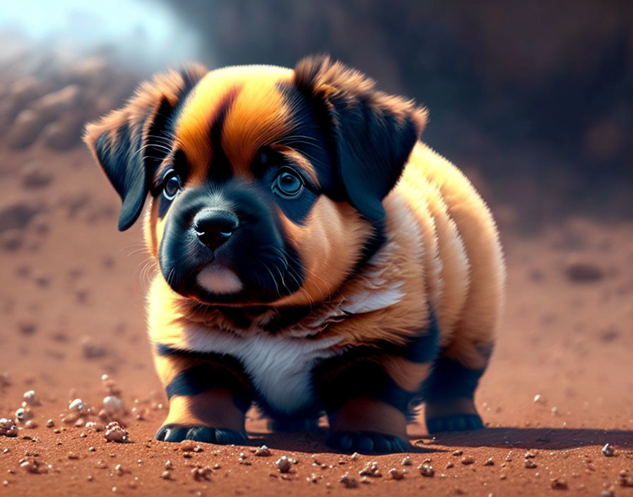 Brown and Black Sad-Eyed Puppy on Sandy Surface