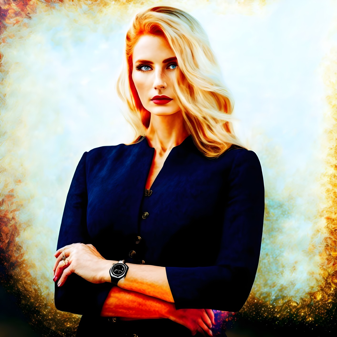 Blonde Woman Digital Portrait in Dark Blazer