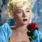 Vintage Hollywood Glamour Woman Portrait with Red Lips and Blonde Hair