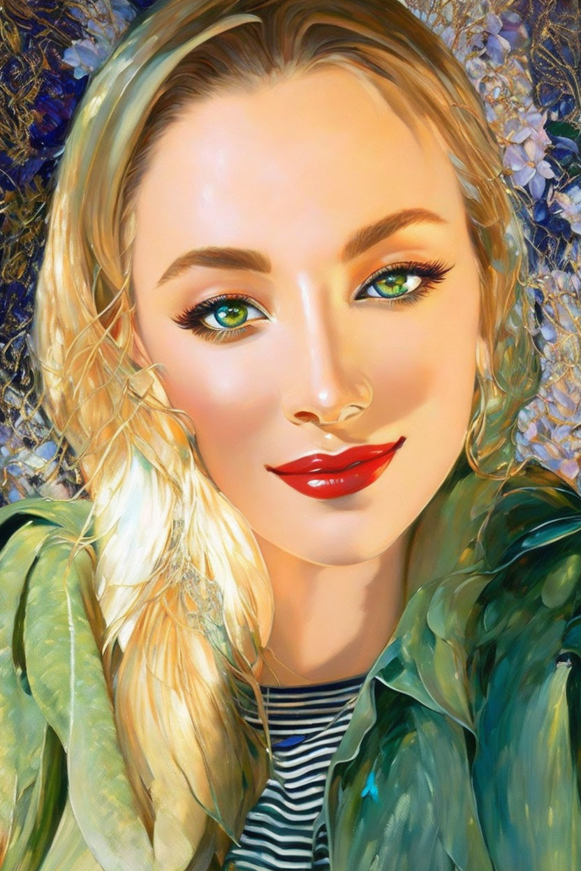 Smiling woman with green eyes in digital artwork