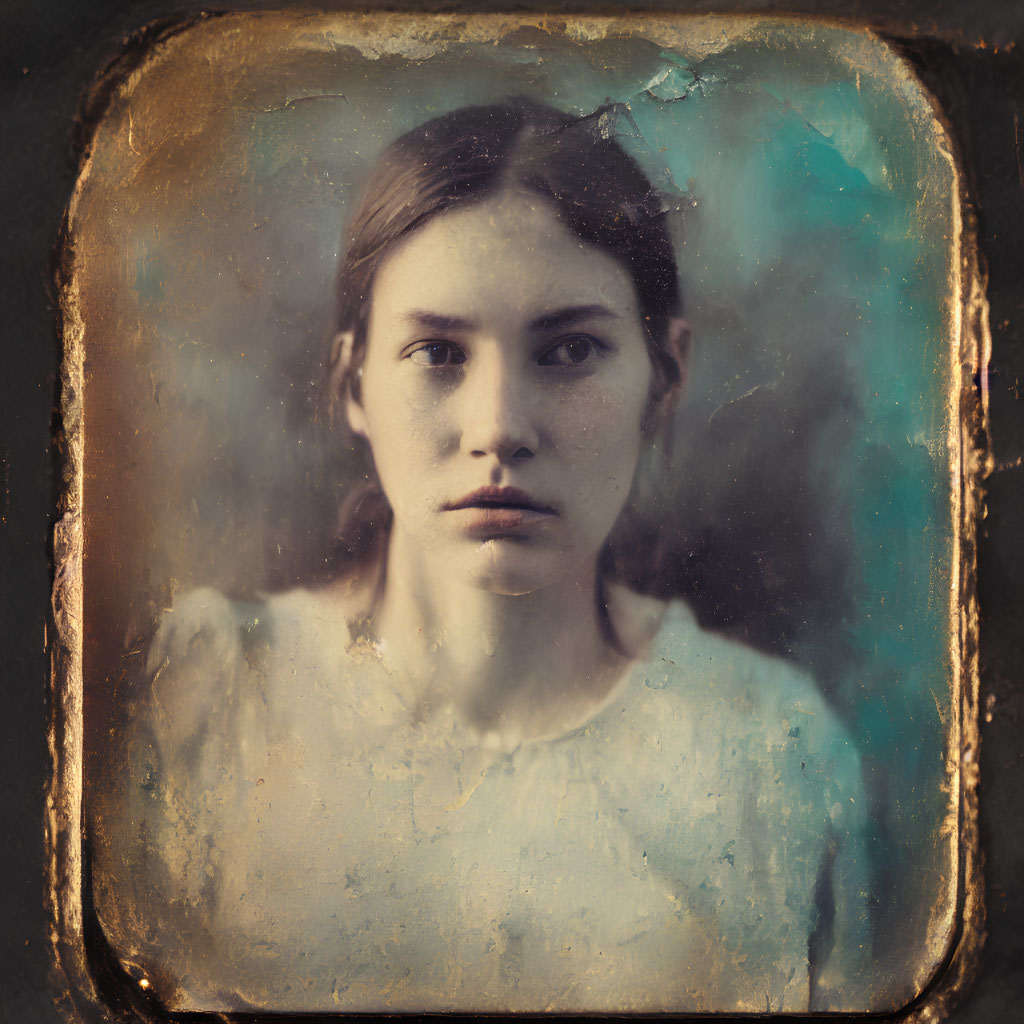 Vintage-style portrait of a woman with deteriorating edges for an antique look