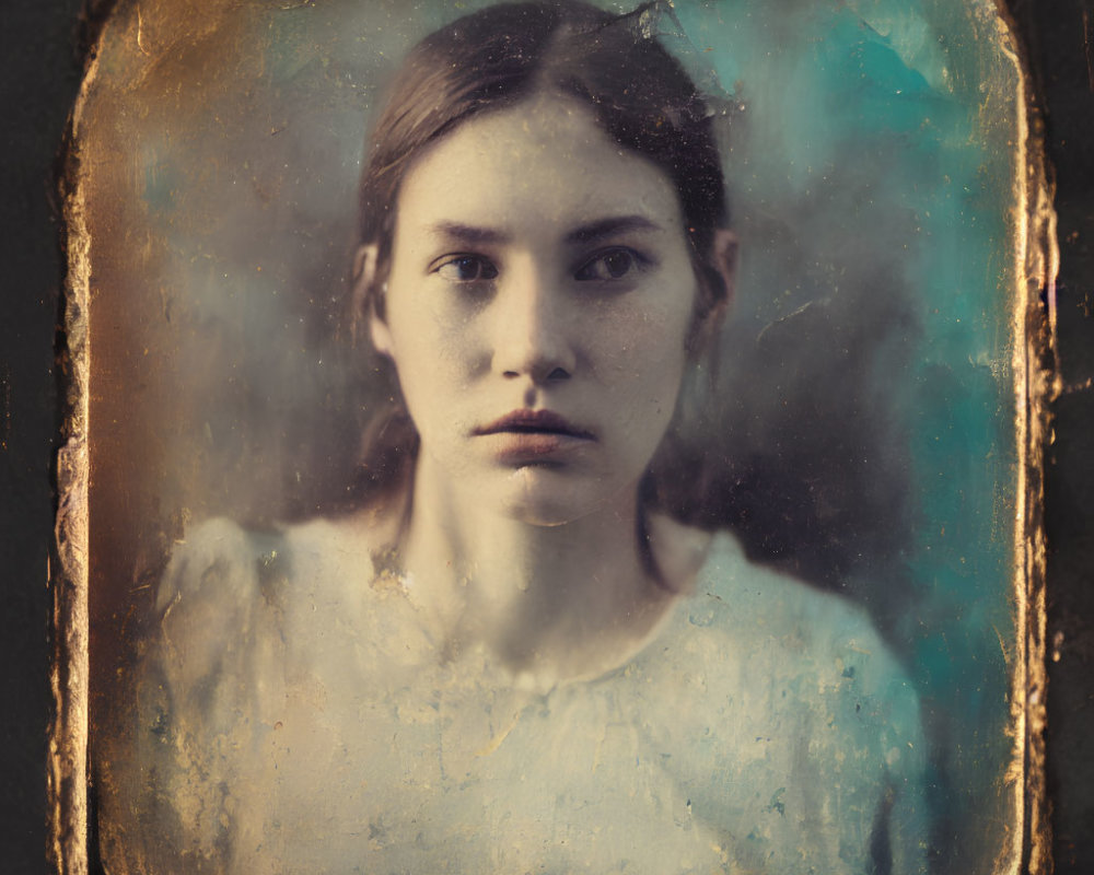 Vintage-style portrait of a woman with deteriorating edges for an antique look