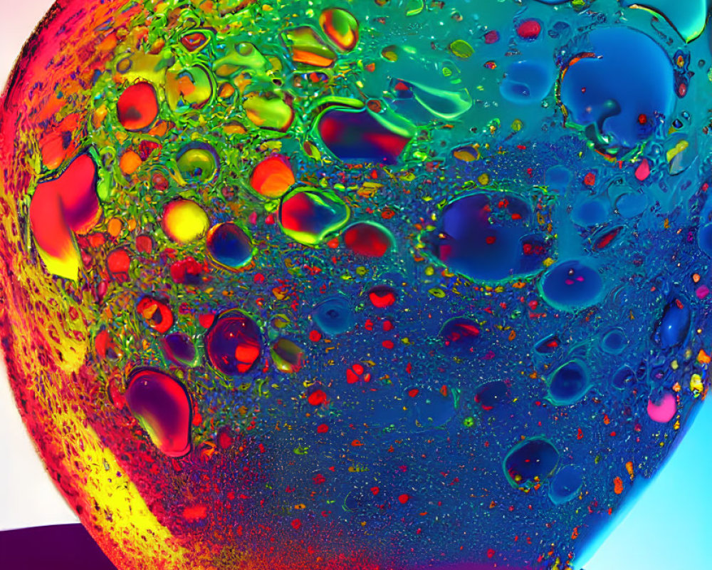 Colorful Abstract Object with Glossy Surface and Bubbles on Gradient Background