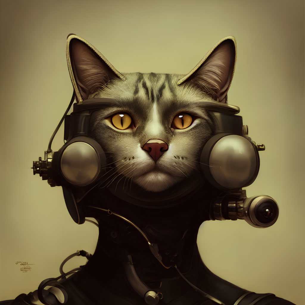 Cat with Orange Eyes in Pilot's Gear: Aviator Theme