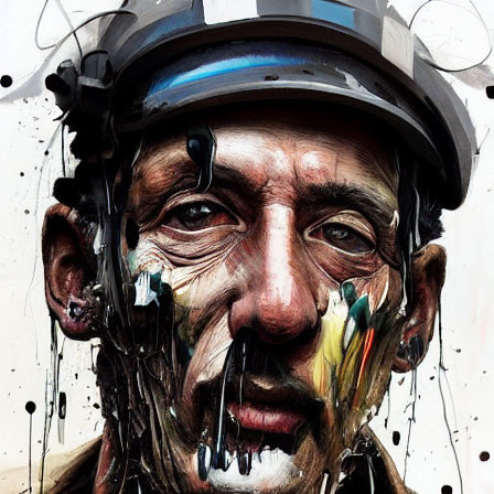 Colorful Abstract Portrait of Man in Hard Hat with Dripping Paint