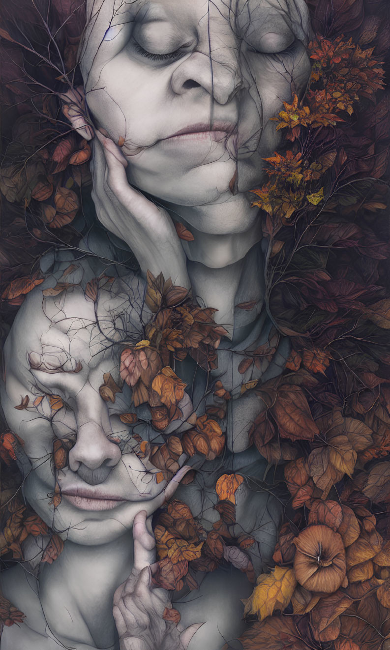 Dual faces in autumn leaves color palette