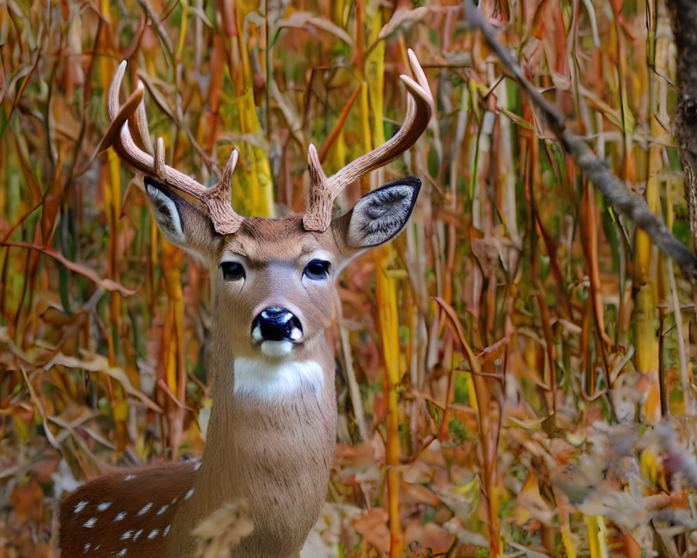 Majestic white-tailed deer with antlers in autumn setting