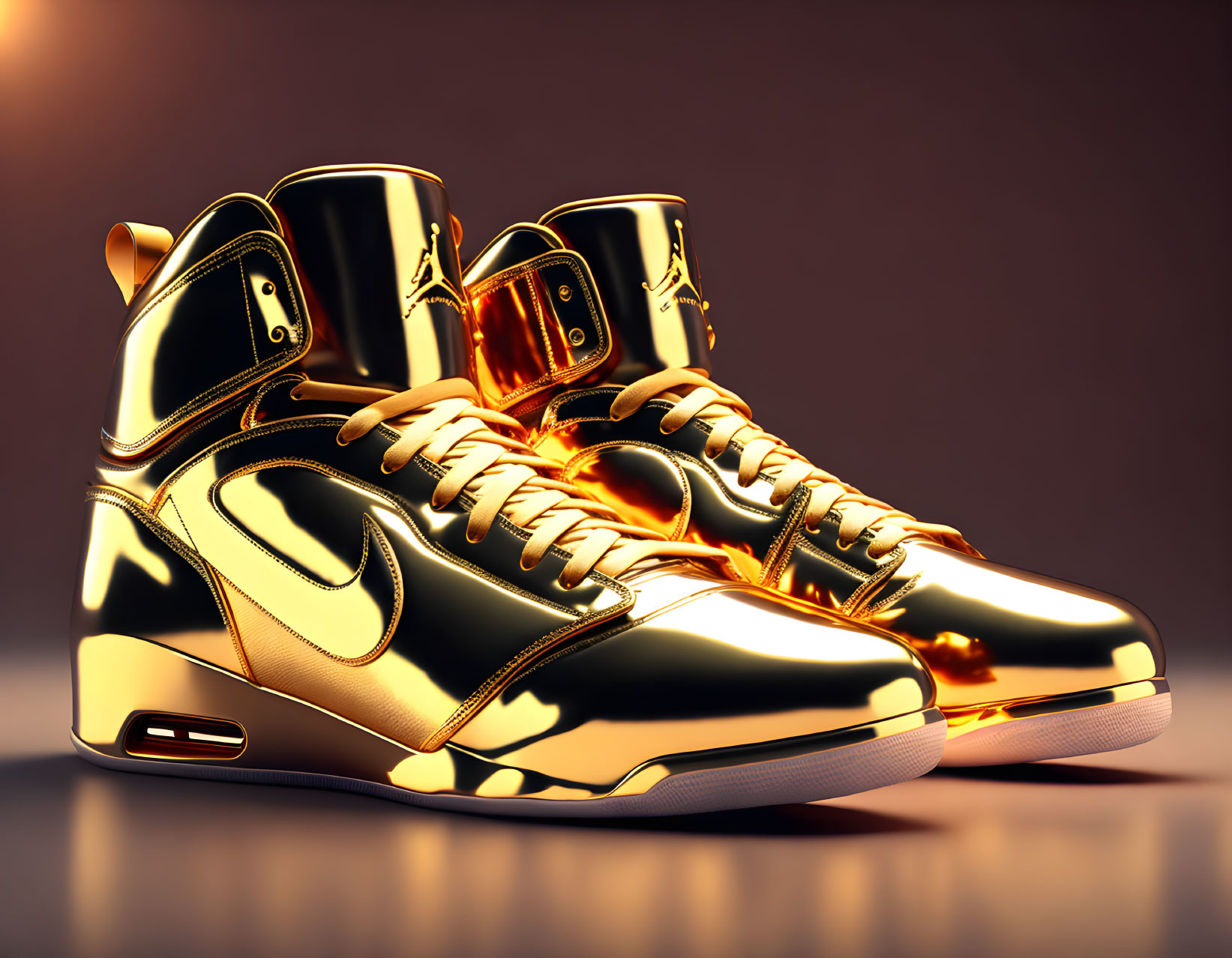 Shiny Gold High-Top Sneakers on Warm Toned Background