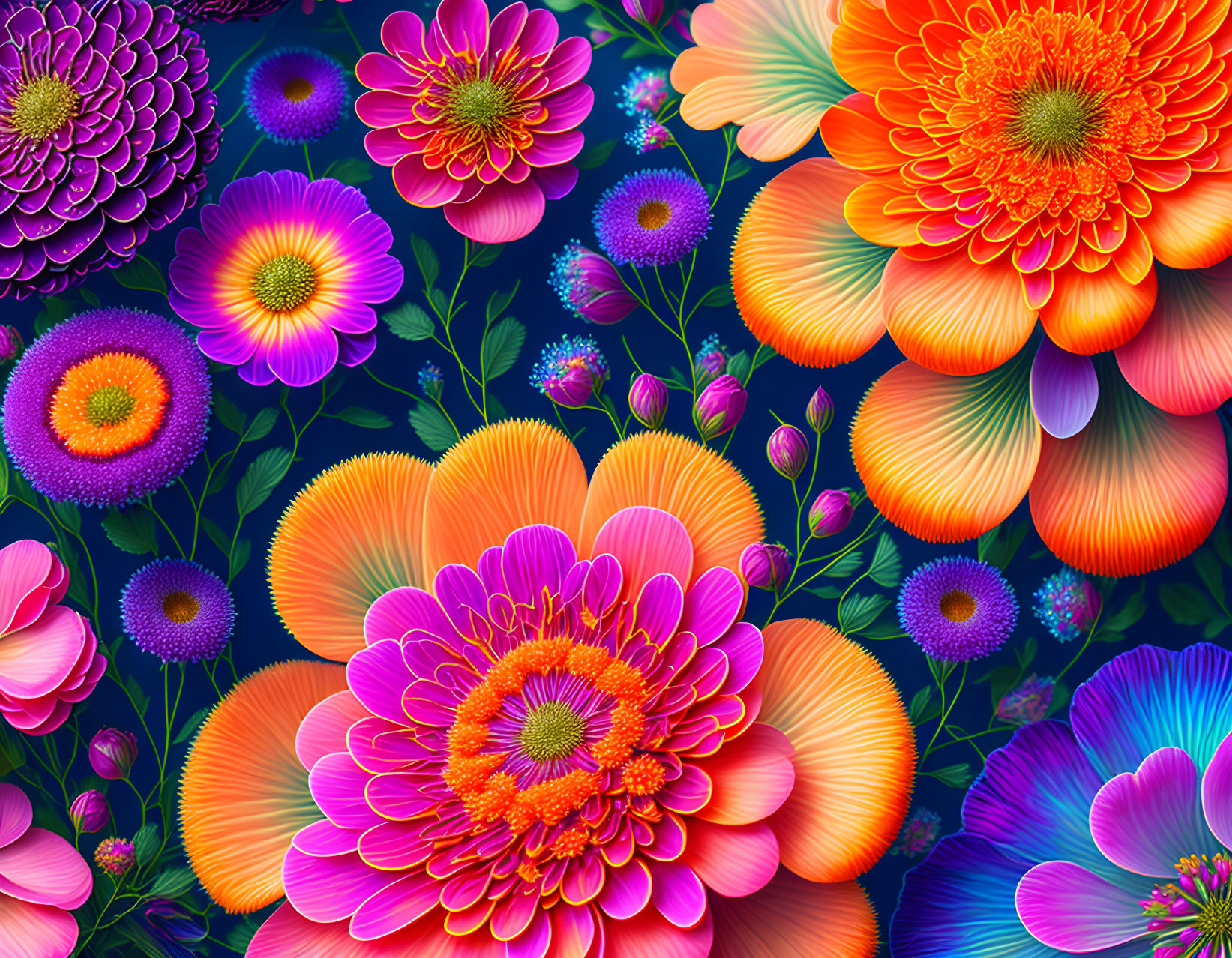 Colorful Flower Digital Artwork on Blue Background