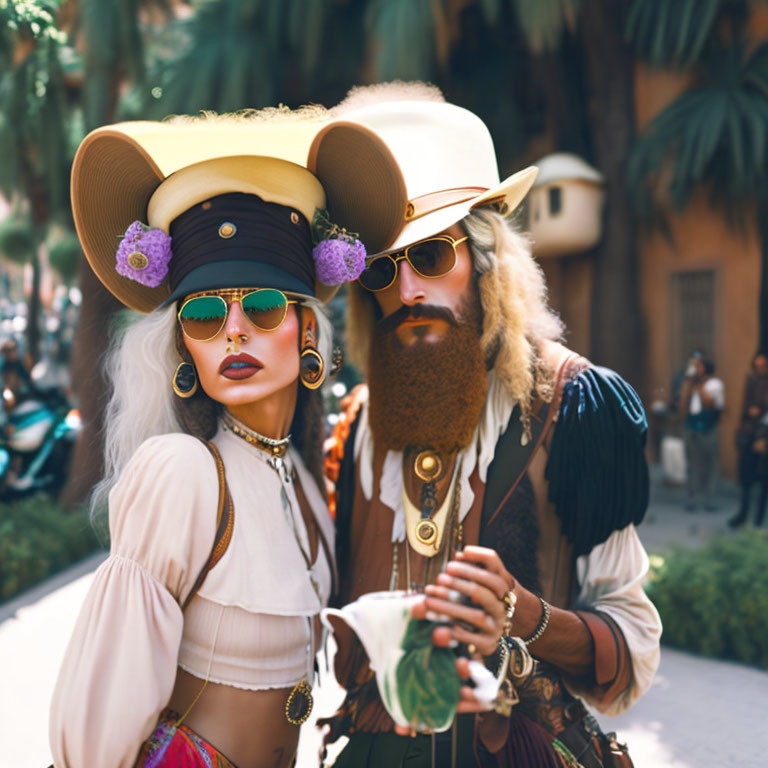 Vintage Pirate-Inspired Attire with Elaborate Decorations