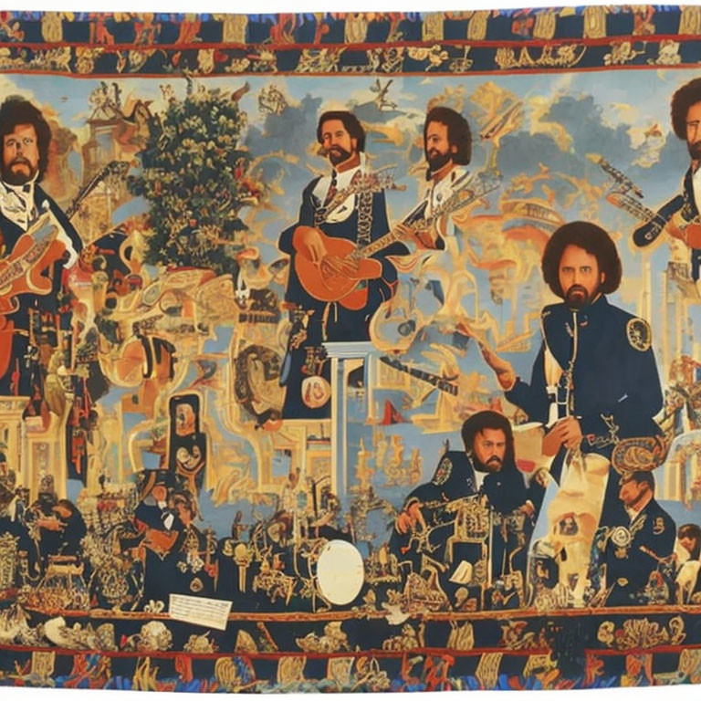 Colorful Artwork: Bearded Man in Historical Uniforms with Musical Instruments