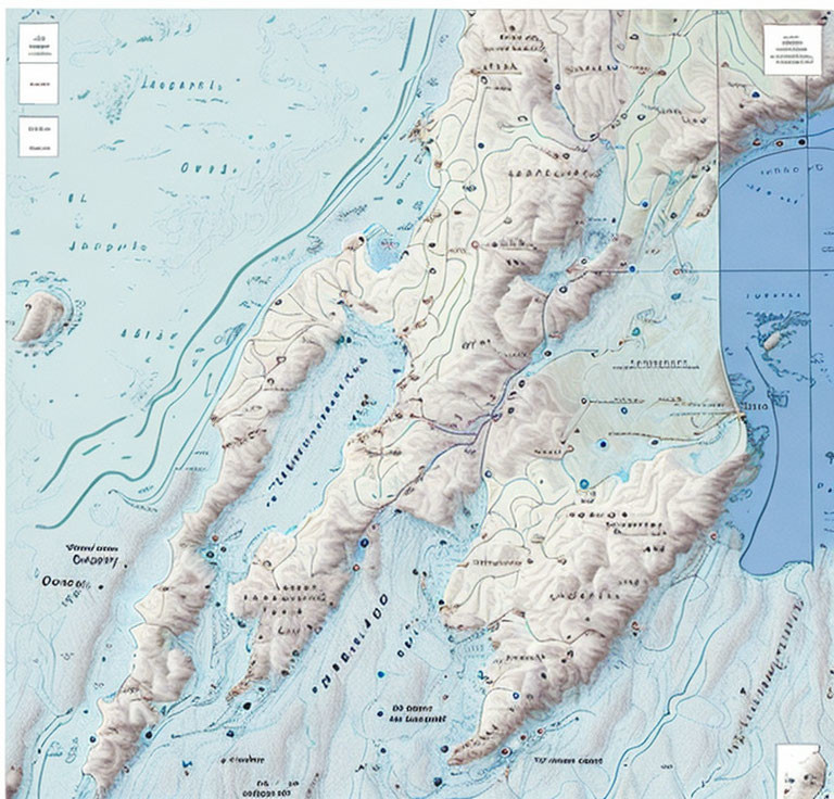 Detailed Topographic Map of Mountainous Terrain in Blue Palette