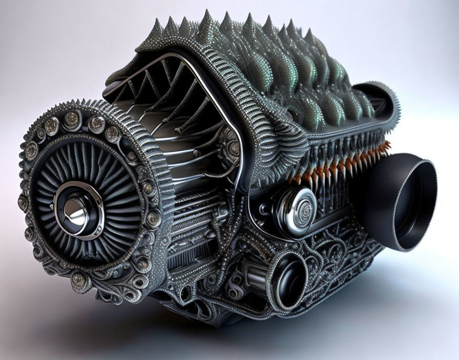 Detailed 3D rendering of intricate mechanical engine gears and components